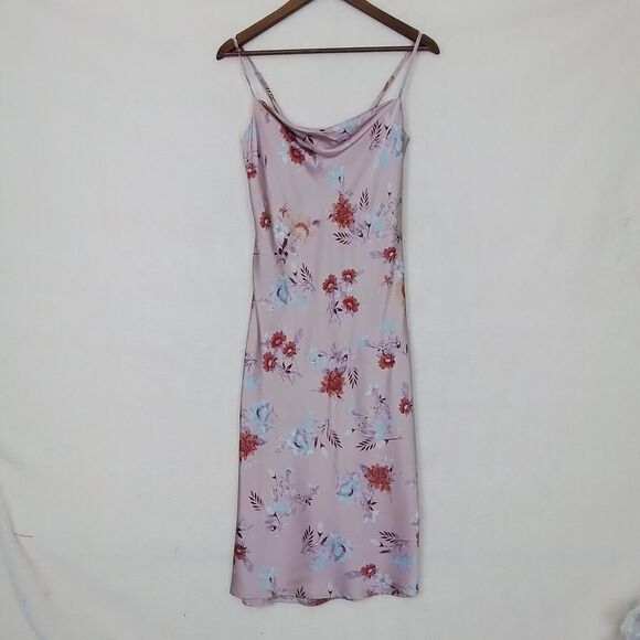 Hippie Rose Slip Dress Pink XS Spaghetti Strap Floral‎ Satin Silky Midi - Picture 1 of 12
